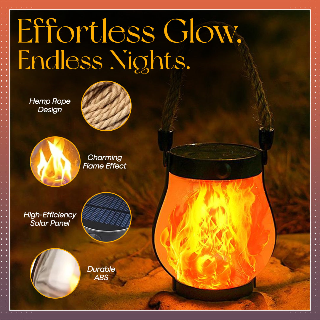 Flickering Flame Solar Lantern – Realistic Dancing Glow, Auto On/Off, Solar & USB-C, Waterproof