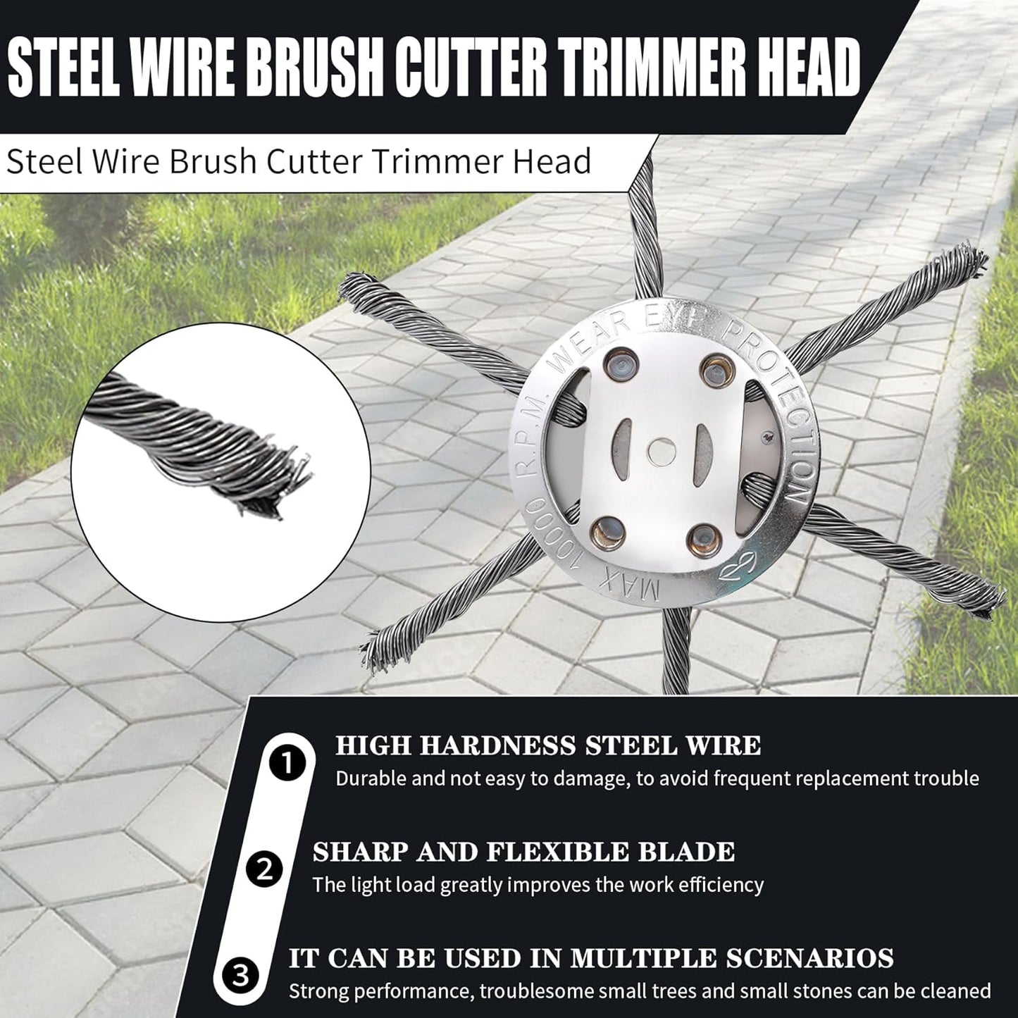 🌿 6-inch Steel Wire Brush Cutter Trimmer Head - 49% OFF! 💥 Durable & Efficient Weed Removal Tool for Lawn Care💥