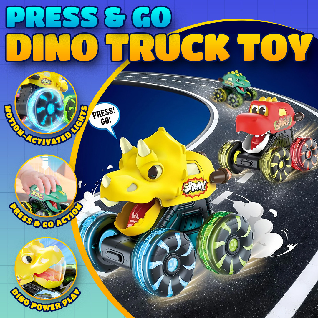 🚚 Press & Go Dino Truck Toy 🦖 | Motion-Activated Lights & Fun Sounds 🎁 Perfect Birthday Gift for Toddlers ✨