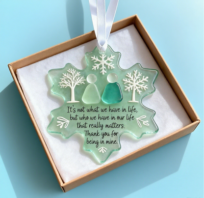 🌊 Snowflake Sea Glass Ornament ❄✨ Shaped by Nature & Crafted by Hand