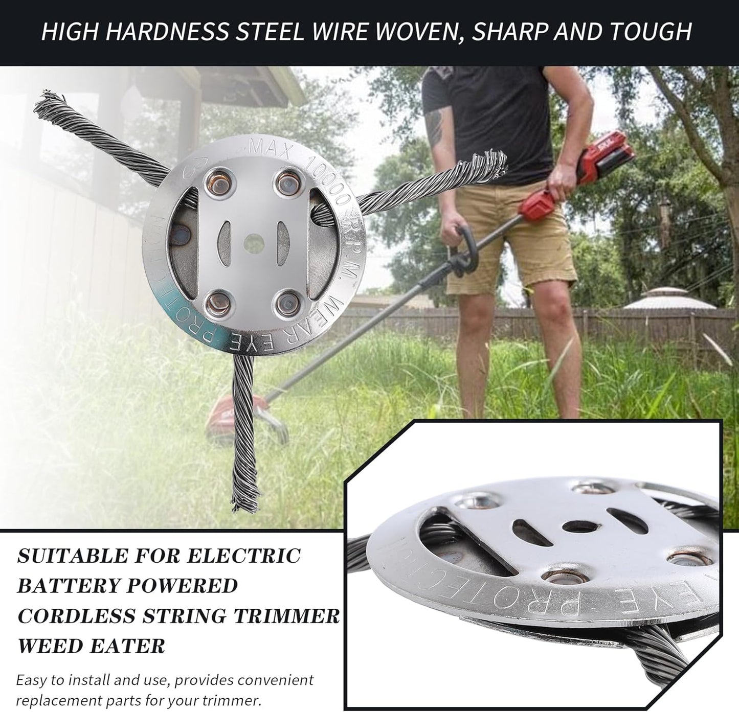 🌿 6-inch Steel Wire Brush Cutter Trimmer Head - 49% OFF! 💥 Durable & Efficient Weed Removal Tool for Lawn Care💥