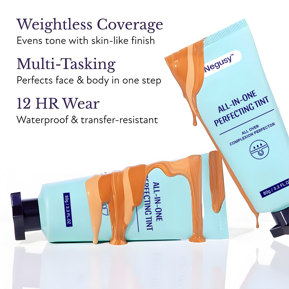 Negusy™ All-in-One Perfecting Tint | Foundation + Concealer + Self-Tanner in One — Your All-Over Complexion in a Single Bottle!