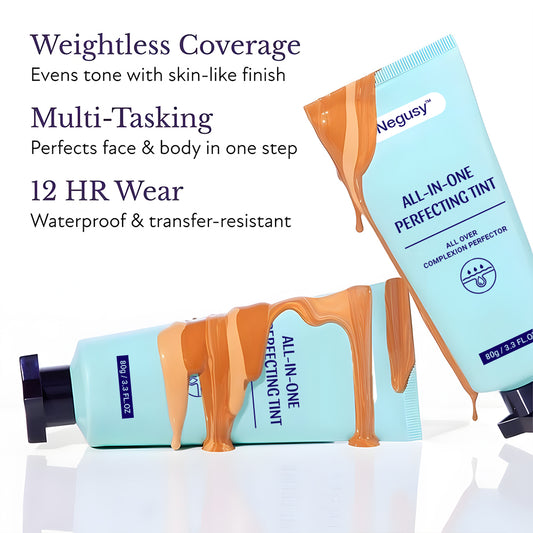 Negusy™ All-in-One Perfecting Tint | Foundation + Concealer + Self-Tanner in One — Your All-Over Complexion in a Single Bottle!