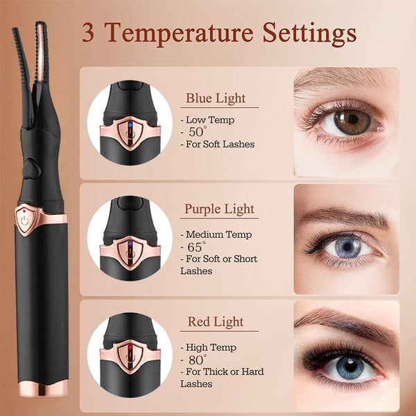 ✨ Electric Eyelash Curler - 8-Second Heat, 3 Temp Settings, Long-Lasting Curls  👁️