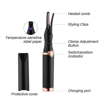 ✨ Electric Eyelash Curler - 8-Second Heat, 3 Temp Settings, Long-Lasting Curls  👁️