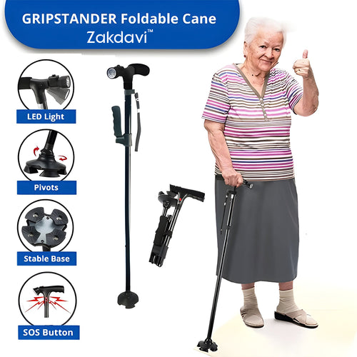 Zakdavi™ | Foldable Walking Stick with LED Light – Perfect for Safe Walking