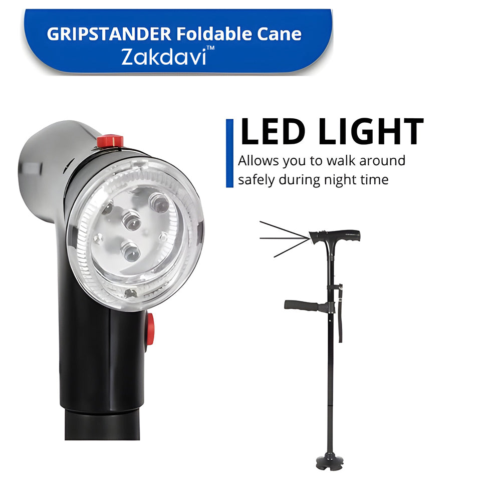 Zakdavi™ | Foldable Walking Stick with LED Light – Perfect for Safe Walking