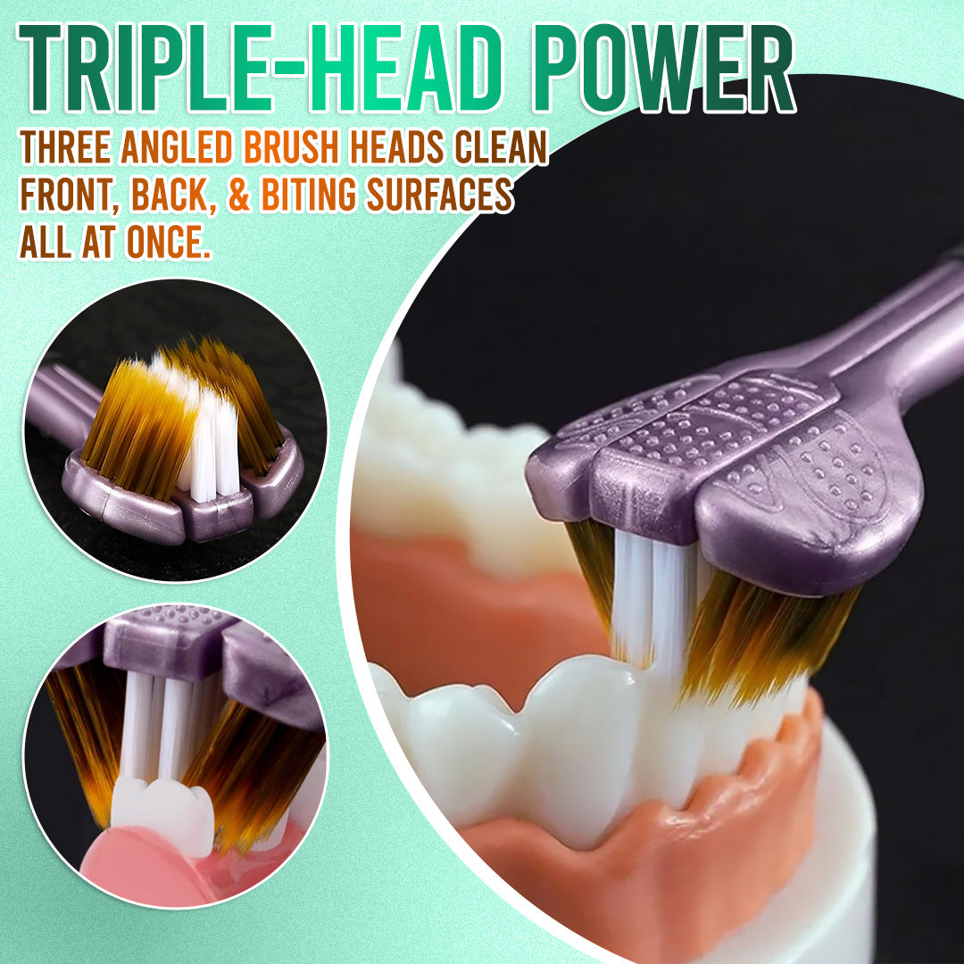 ✨ 360° Tri-Head Toothbrush: The Ultimate Clean for Braces & Sensitive Gums 🦷