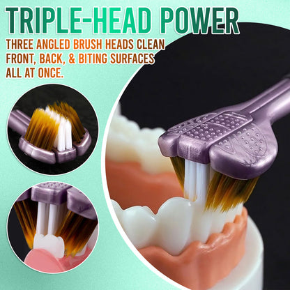 ✨ 360° Tri-Head Toothbrush: The Ultimate Clean for Braces & Sensitive Gums 🦷