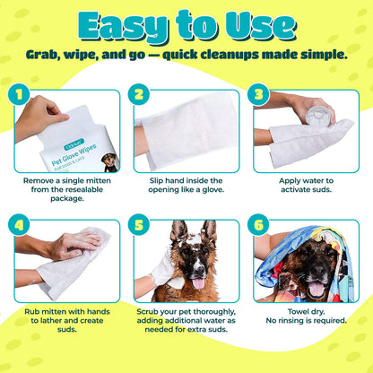 🔥 ODEIUN™ Rinse-Free Dog Shampoo Mitts – Hypoallergenic Pet Bath Wipes | 6-Pack for Easy Grooming & Sparkling Clean Fur 🐶✨