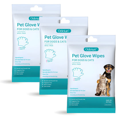 🔥 ODEIUN™ Rinse-Free Dog Shampoo Mitts – Hypoallergenic Pet Bath Wipes | 6-Pack for Easy Grooming & Sparkling Clean Fur 🐶✨