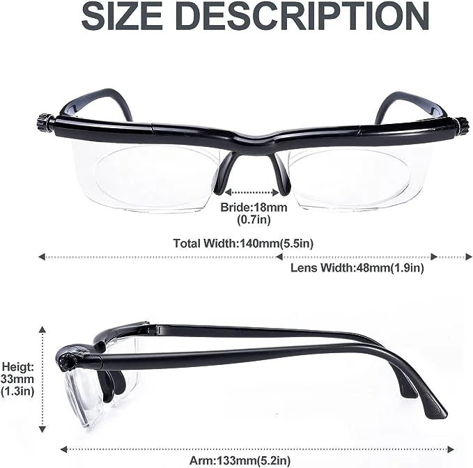 Dial Adjustable Focus Glasses – -6.0 to +3.0 Diopter Range