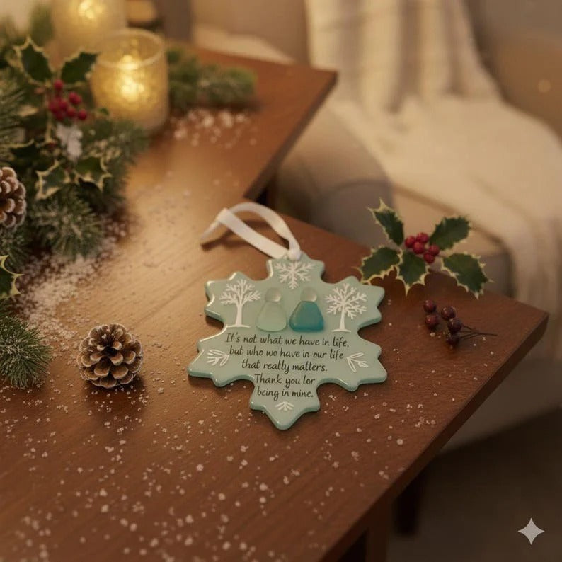 🌊 Snowflake Sea Glass Ornament ❄✨ Shaped by Nature & Crafted by Hand